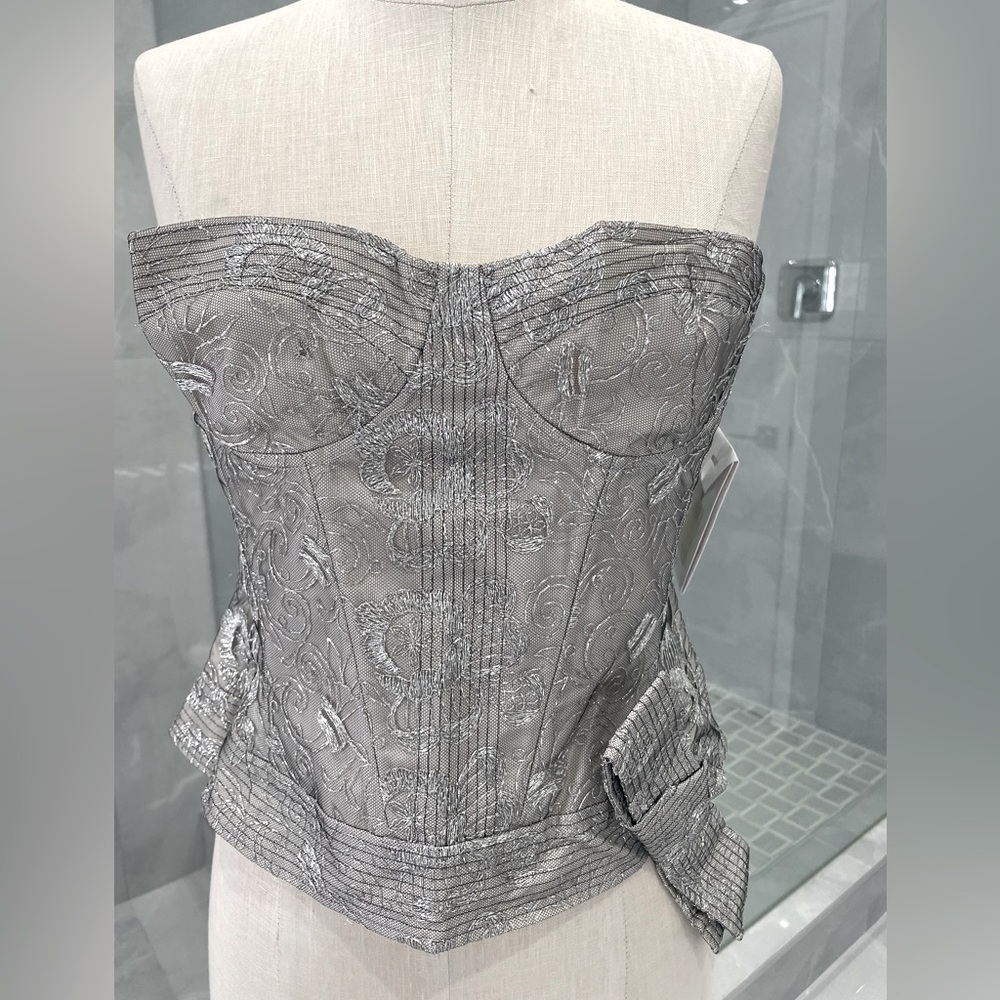 CHRISTIAN DIOR SILVER GRAY LACE BUSTIER CORSET EU SIZE 44
